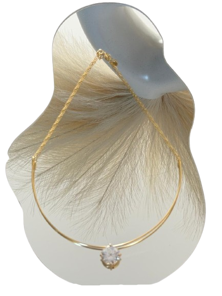 Gold Solitaire Pendant with Large White Zirconia