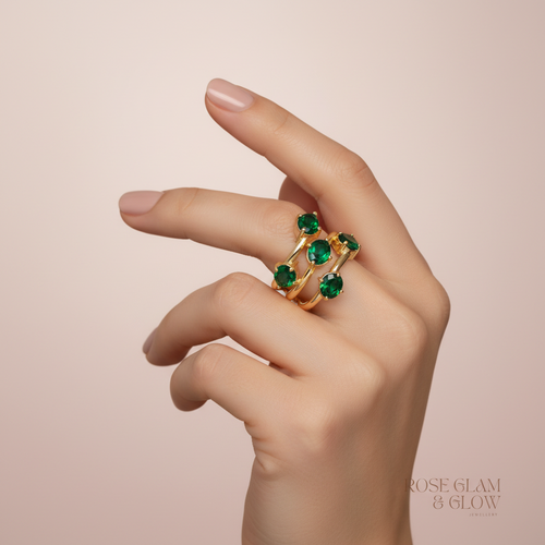 18K Gold Plated Ring with Green Stones