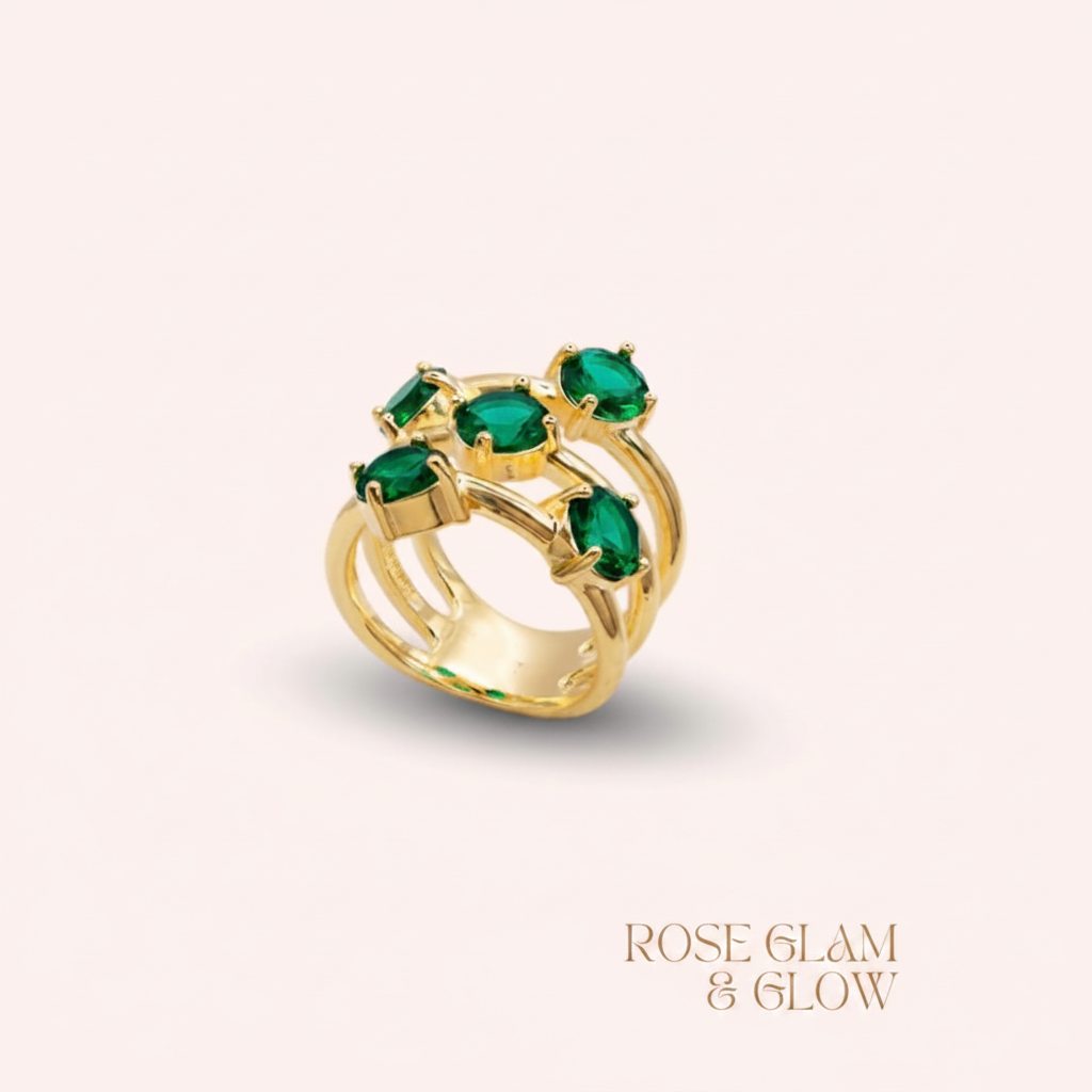 18K Gold Plated Ring with Green Stones