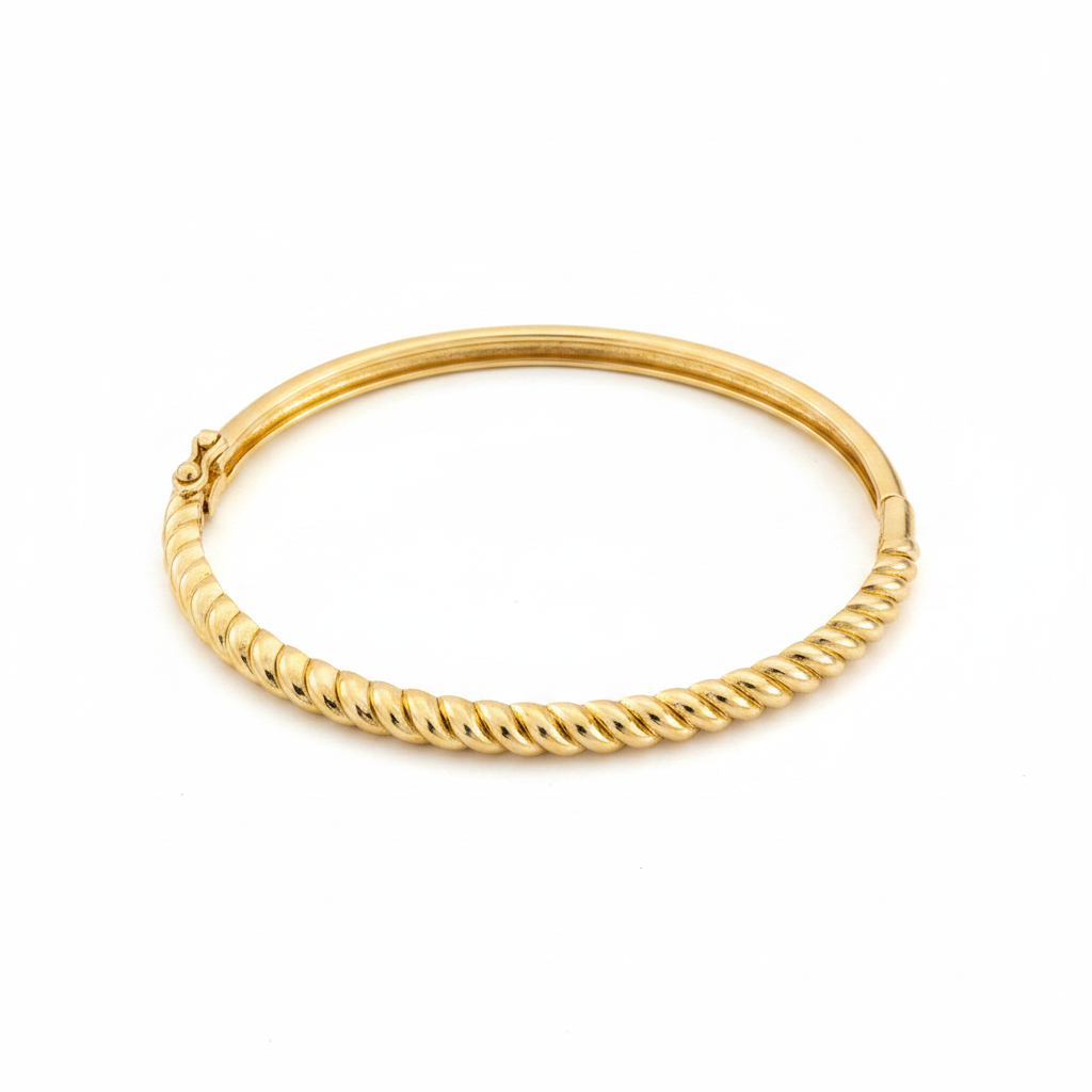 18K Gold Plated Twisted Rope Bangle Bracelet white background