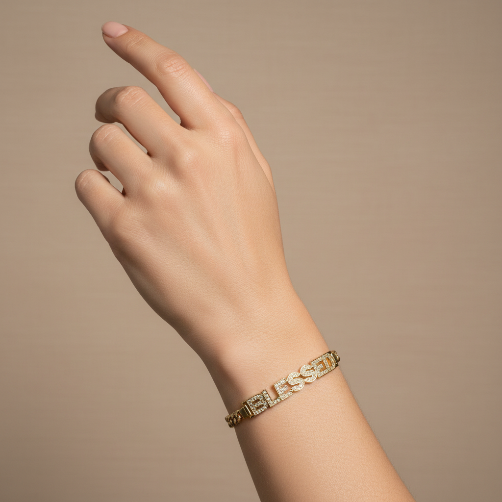 BLESSED Gold Bracelet with White Zirconia