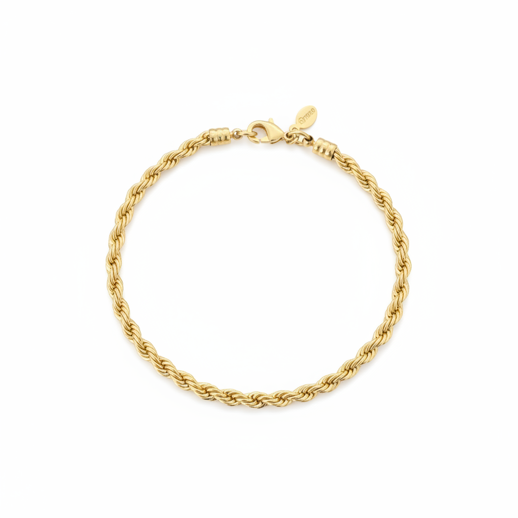 Rope Chain Bracelet 18K Gold Plated on white background - ROSE GLAM & GLOW Boutique