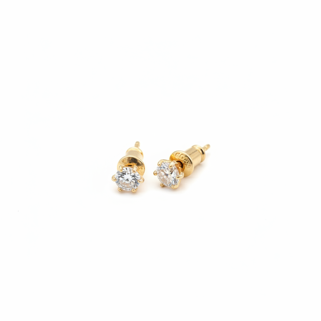 18K gold plated zirconia stud earrings on white background