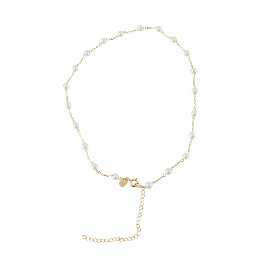 Pearl Station Necklace 18K Gold Plated - fundo branco