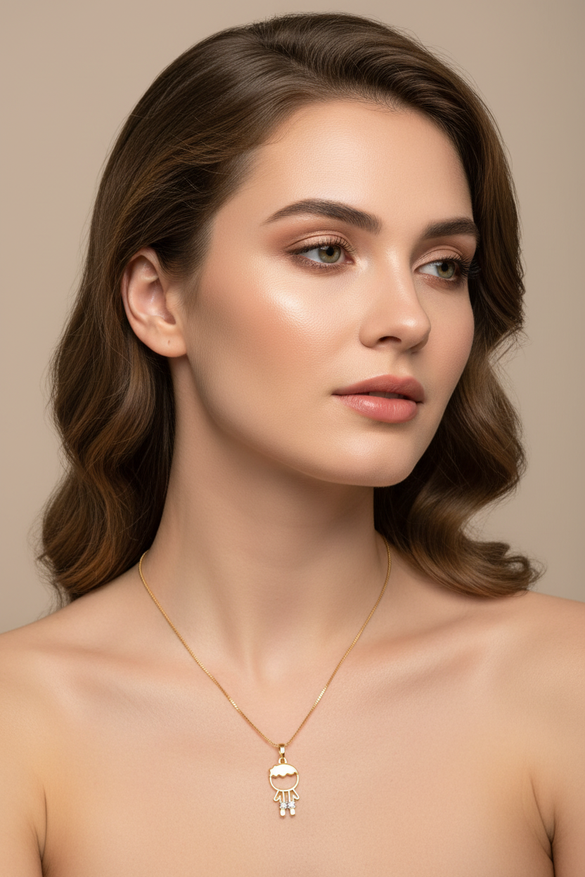 Model wearing Little Boy Pendant Necklace – 18K Gold