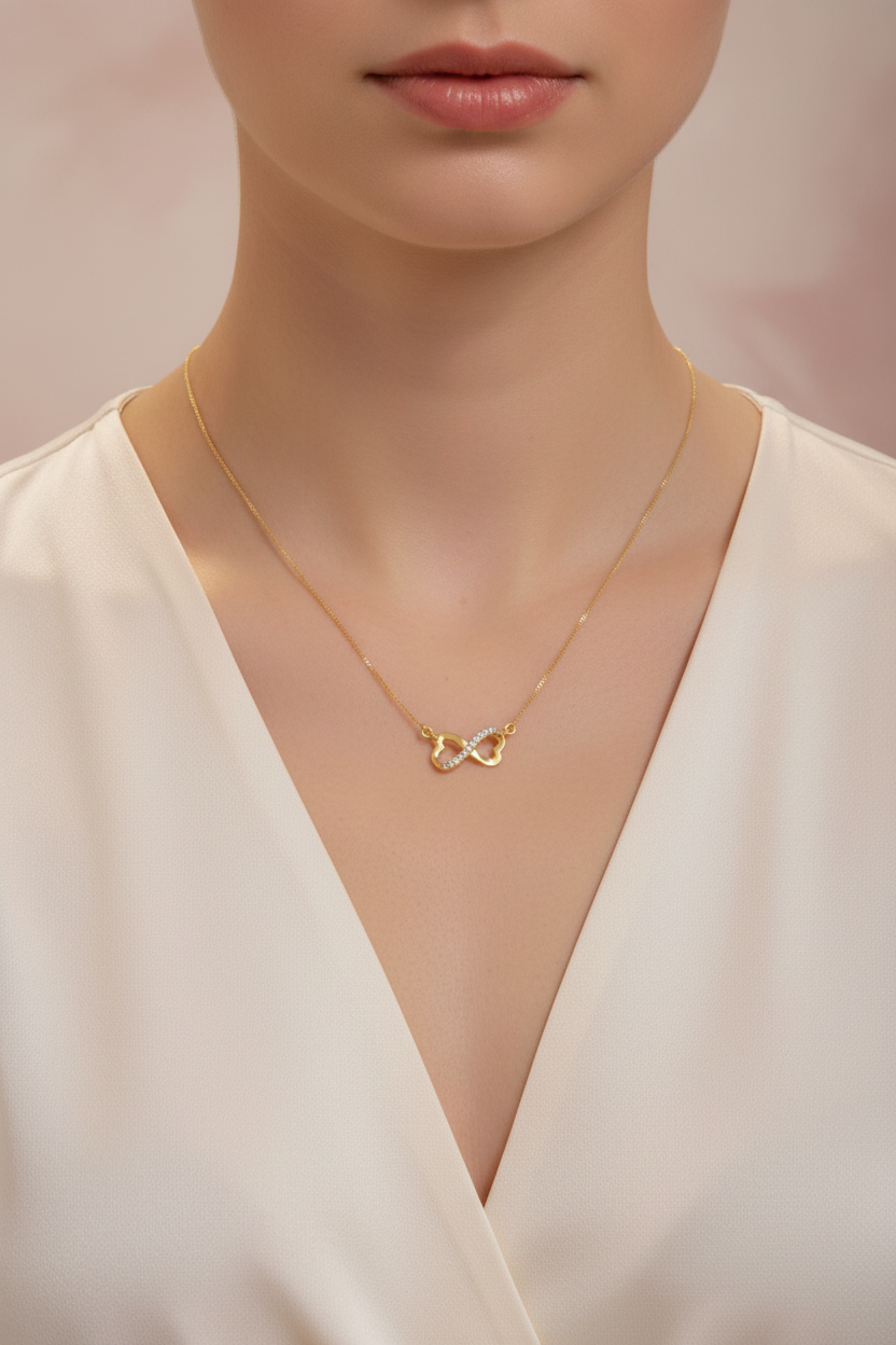 Infinity Heart Necklace – 18K Gold Plated on model