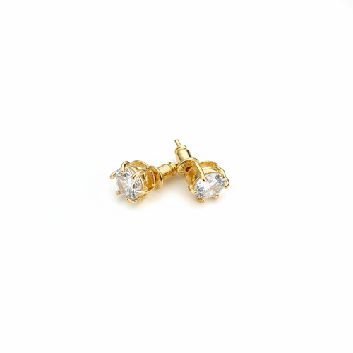 18K gold plated zirconia stud earrings on white background