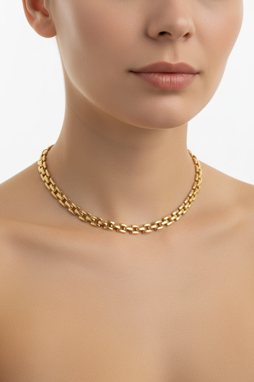 Corrente Elo Tijolinho Banhada a Ouro 18K - modelo