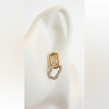 Gold Square Double Link Earrings with White Zirconia - model