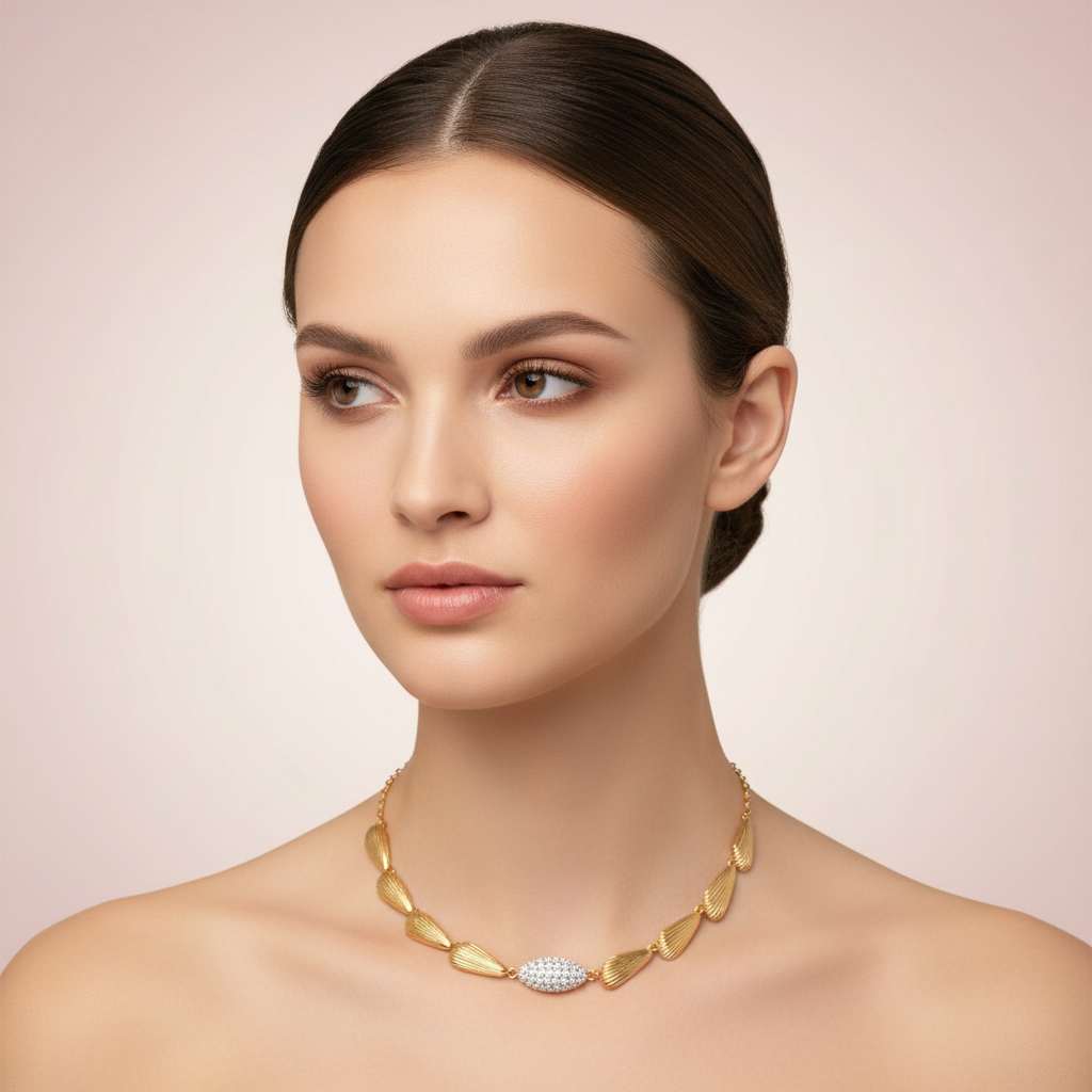 Model wearing Sea Shell 18K Gold Plated Necklace