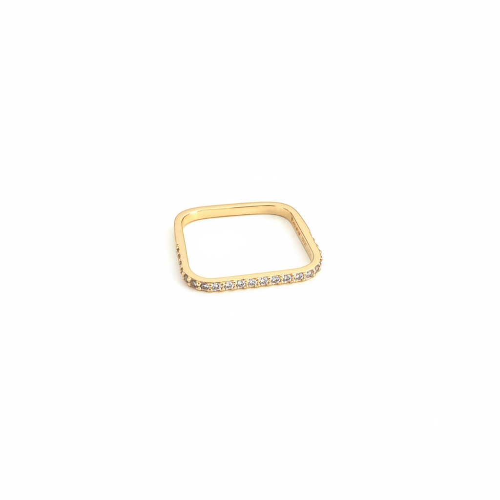 18K gold plated square zirconia ring on white background