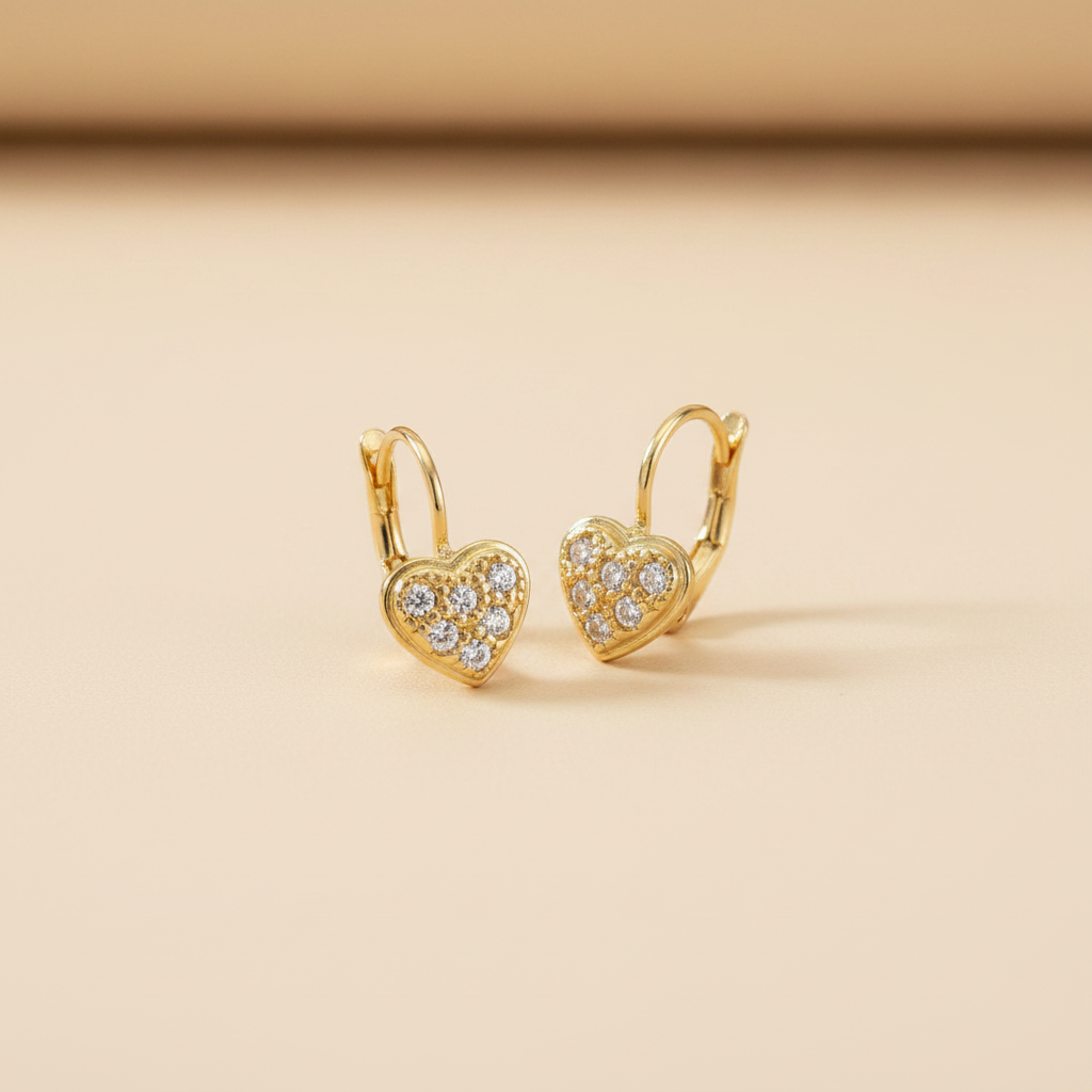 Heart earrings 18K gold plated with beige background