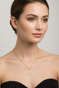 Model wearing Little Girl Pendant Necklace – 18K Gold
